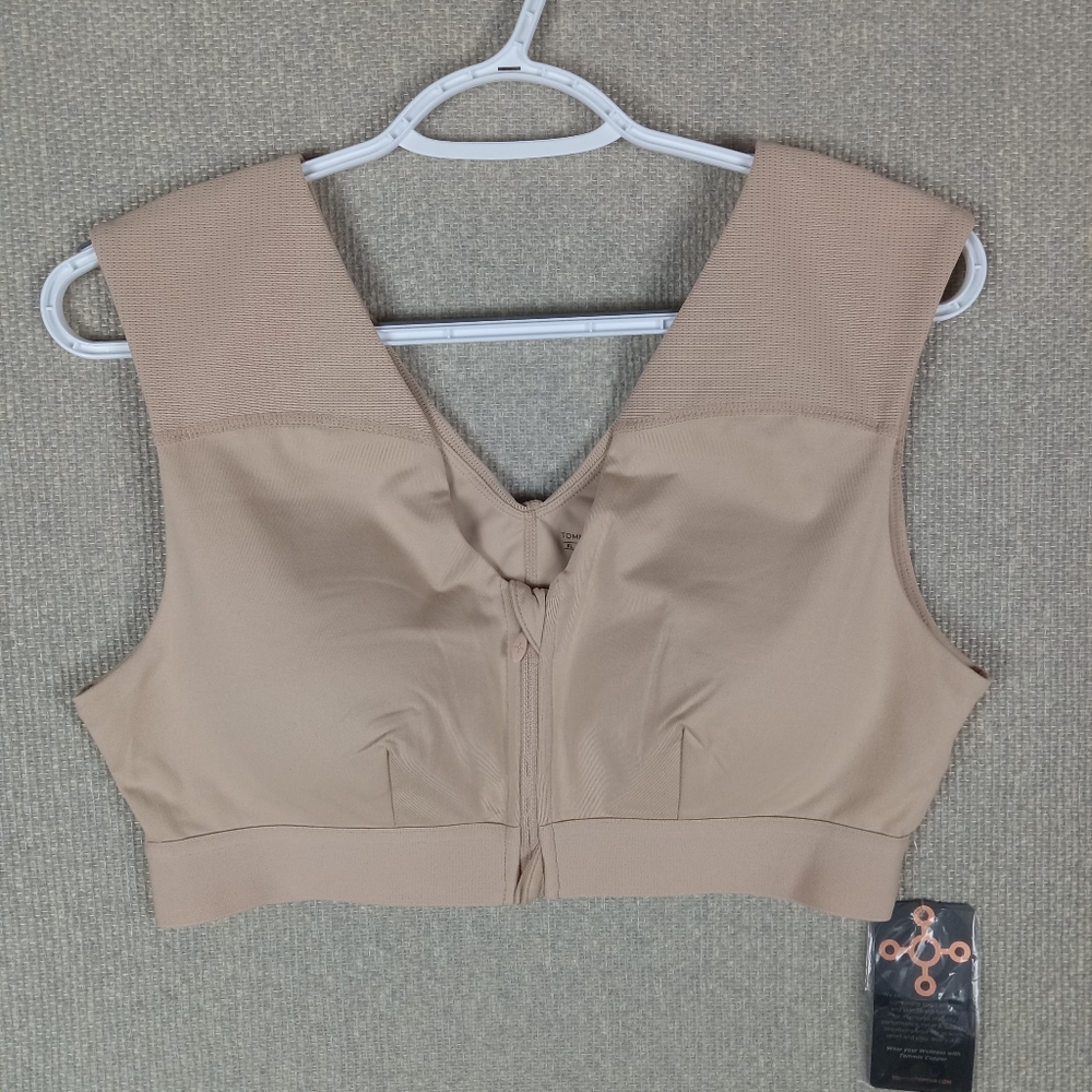 Tommie Copper Shoulder Support Bra Front Zip Posture Compression Nude NWT XL